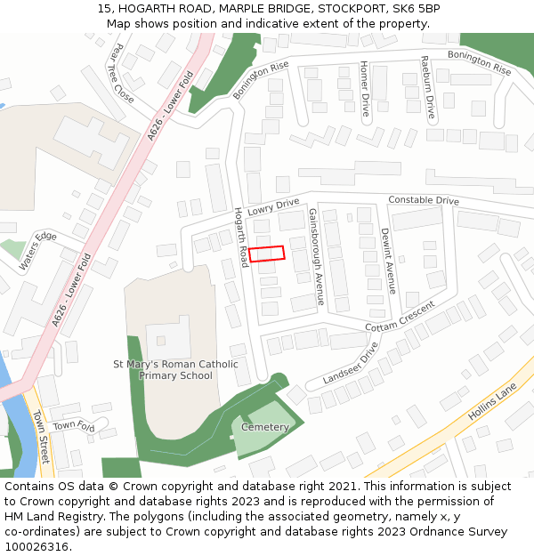 15, HOGARTH ROAD, MARPLE BRIDGE, STOCKPORT, SK6 5BP: Location map and indicative extent of plot