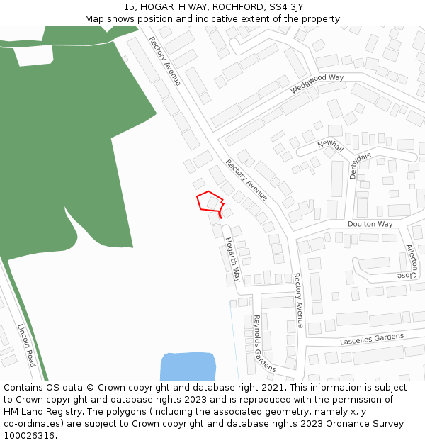 15, HOGARTH WAY, ROCHFORD, SS4 3JY: Location map and indicative extent of plot