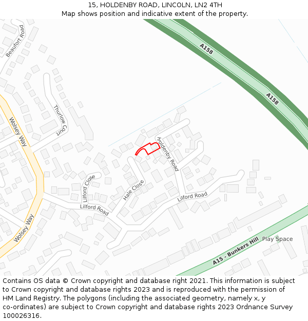 15, HOLDENBY ROAD, LINCOLN, LN2 4TH: Location map and indicative extent of plot