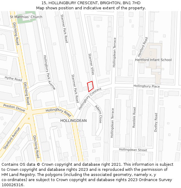 15, HOLLINGBURY CRESCENT, BRIGHTON, BN1 7HD: Location map and indicative extent of plot