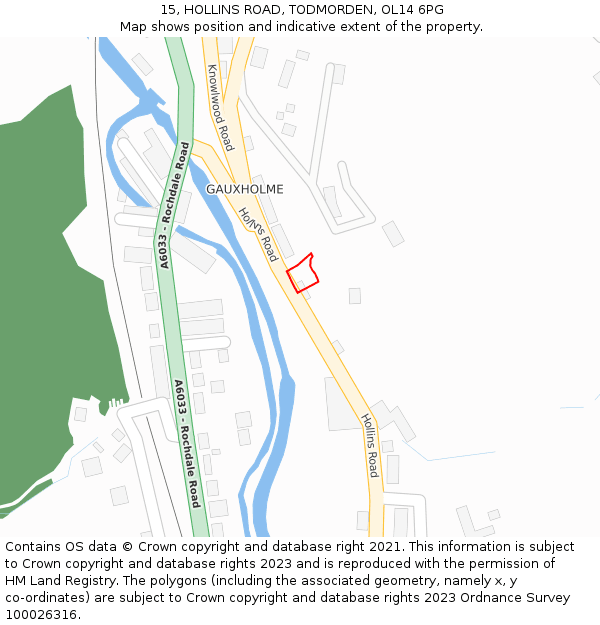 15, HOLLINS ROAD, TODMORDEN, OL14 6PG: Location map and indicative extent of plot