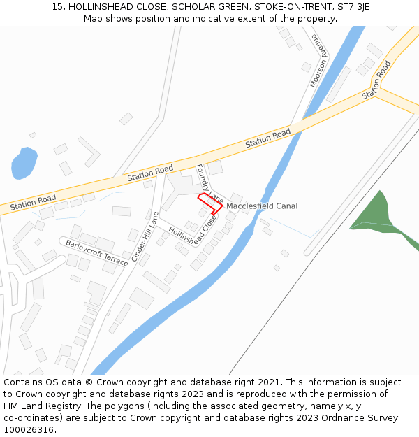 15, HOLLINSHEAD CLOSE, SCHOLAR GREEN, STOKE-ON-TRENT, ST7 3JE: Location map and indicative extent of plot