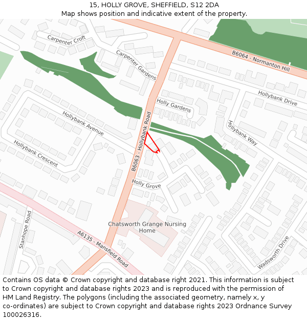 15, HOLLY GROVE, SHEFFIELD, S12 2DA: Location map and indicative extent of plot