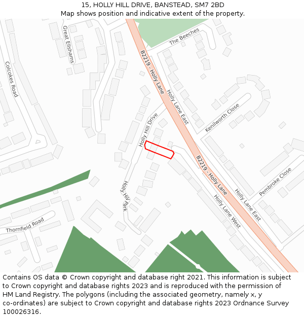 15, HOLLY HILL DRIVE, BANSTEAD, SM7 2BD: Location map and indicative extent of plot