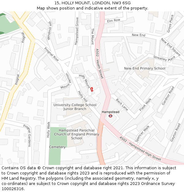 15, HOLLY MOUNT, LONDON, NW3 6SG: Location map and indicative extent of plot