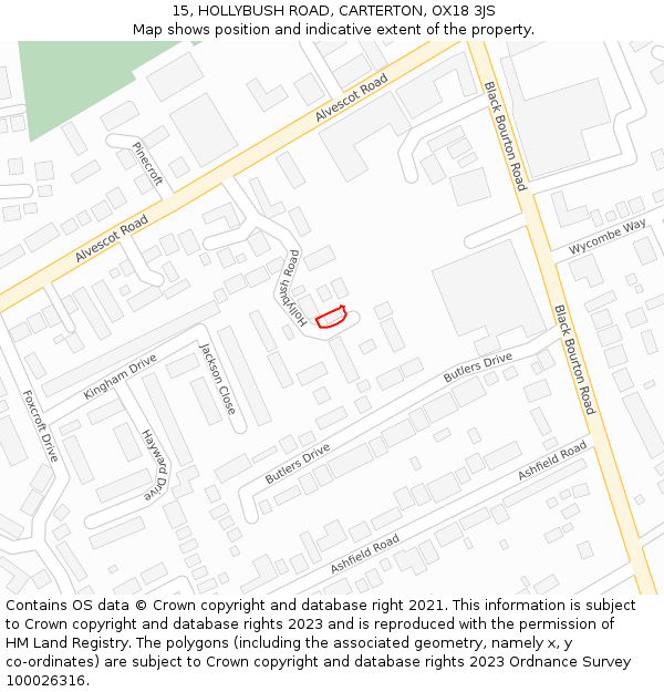 15, HOLLYBUSH ROAD, CARTERTON, OX18 3JS: Location map and indicative extent of plot