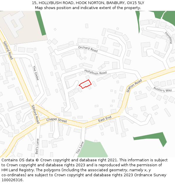 15, HOLLYBUSH ROAD, HOOK NORTON, BANBURY, OX15 5LY: Location map and indicative extent of plot