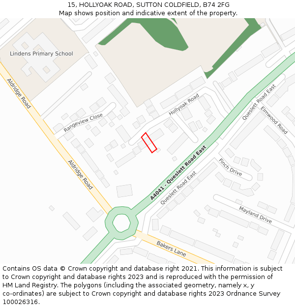 15, HOLLYOAK ROAD, SUTTON COLDFIELD, B74 2FG: Location map and indicative extent of plot