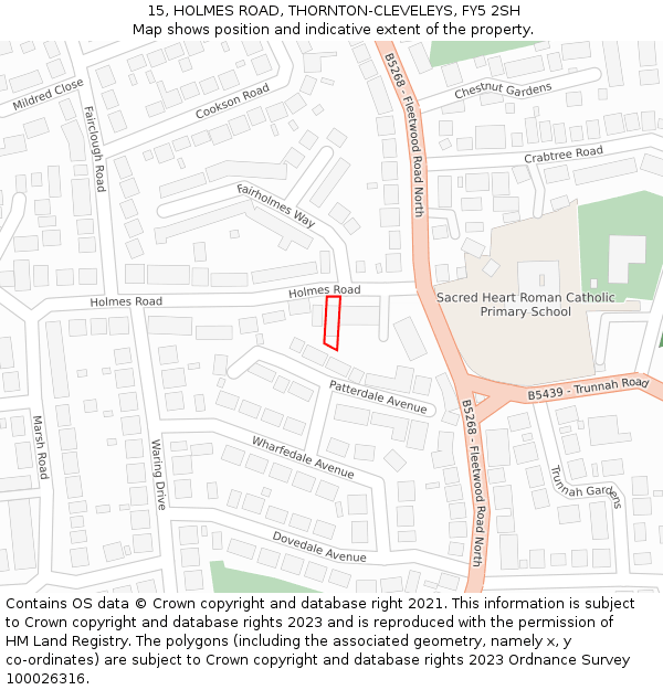 15, HOLMES ROAD, THORNTON-CLEVELEYS, FY5 2SH: Location map and indicative extent of plot