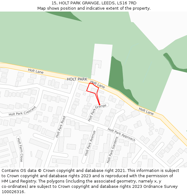 15, HOLT PARK GRANGE, LEEDS, LS16 7RD: Location map and indicative extent of plot