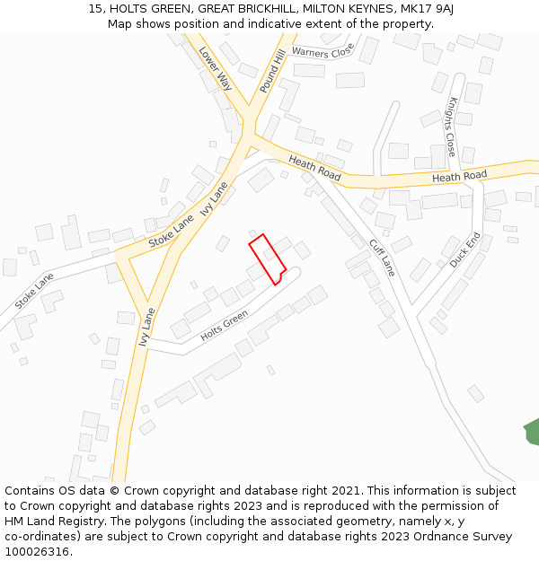 15, HOLTS GREEN, GREAT BRICKHILL, MILTON KEYNES, MK17 9AJ: Location map and indicative extent of plot