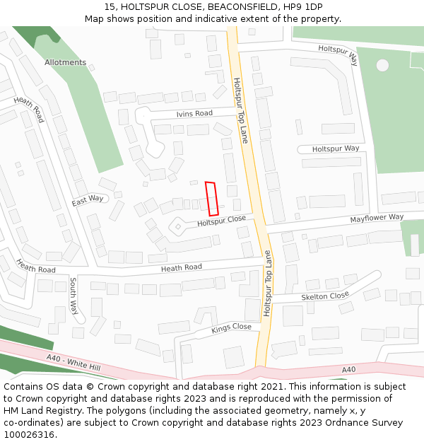 15, HOLTSPUR CLOSE, BEACONSFIELD, HP9 1DP: Location map and indicative extent of plot