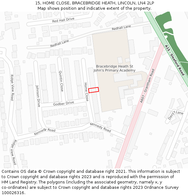 15, HOME CLOSE, BRACEBRIDGE HEATH, LINCOLN, LN4 2LP: Location map and indicative extent of plot