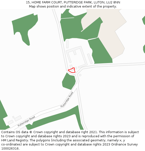 15, HOME FARM COURT, PUTTERIDGE PARK, LUTON, LU2 8NN: Location map and indicative extent of plot