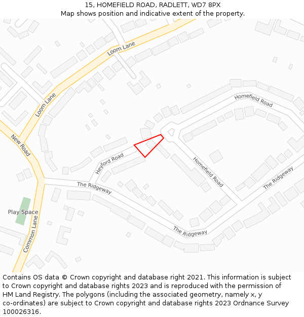 15, HOMEFIELD ROAD, RADLETT, WD7 8PX: Location map and indicative extent of plot