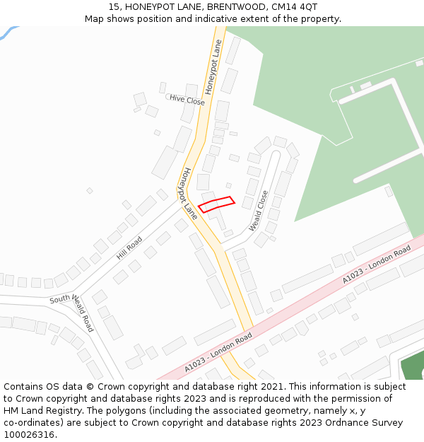 15, HONEYPOT LANE, BRENTWOOD, CM14 4QT: Location map and indicative extent of plot