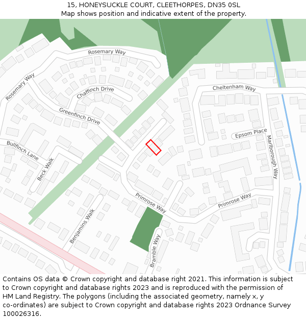 15, HONEYSUCKLE COURT, CLEETHORPES, DN35 0SL: Location map and indicative extent of plot