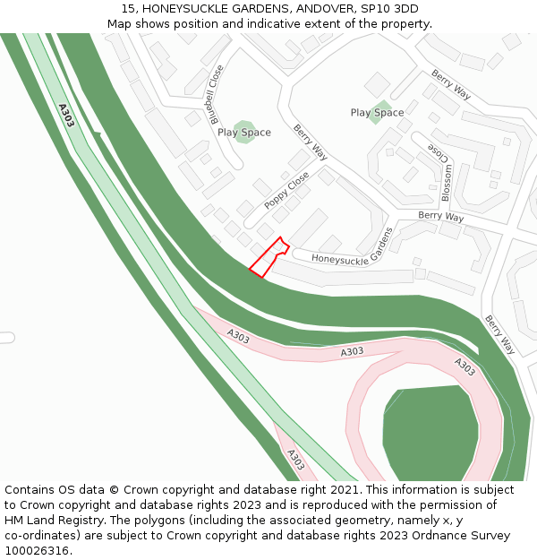 15, HONEYSUCKLE GARDENS, ANDOVER, SP10 3DD: Location map and indicative extent of plot