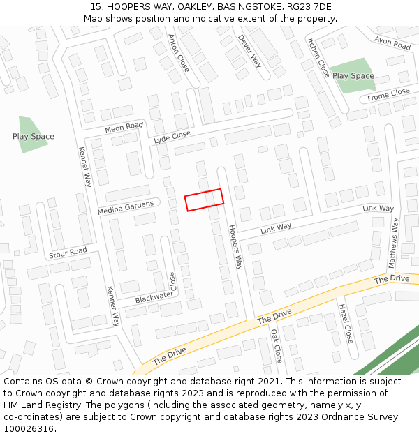 15, HOOPERS WAY, OAKLEY, BASINGSTOKE, RG23 7DE: Location map and indicative extent of plot