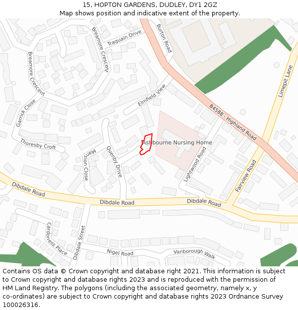 15, HOPTON GARDENS, DUDLEY, DY1 2GZ: Location map and indicative extent of plot