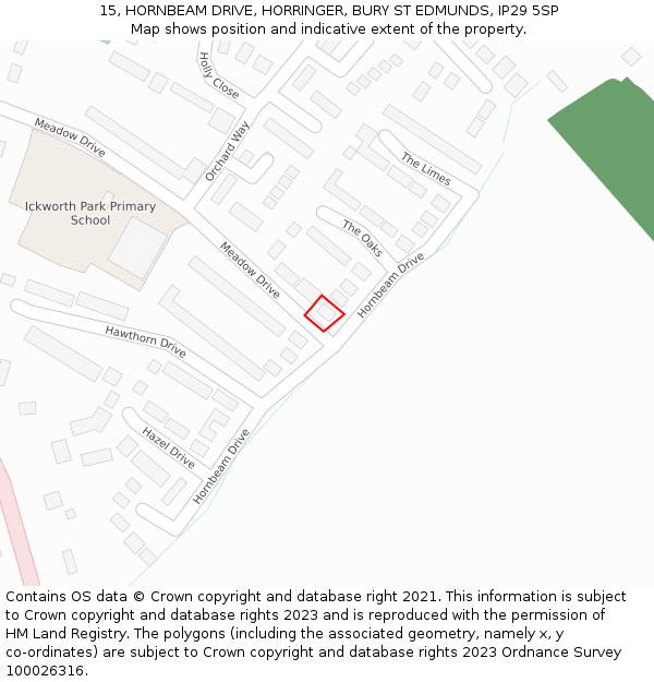 15, HORNBEAM DRIVE, HORRINGER, BURY ST EDMUNDS, IP29 5SP: Location map and indicative extent of plot