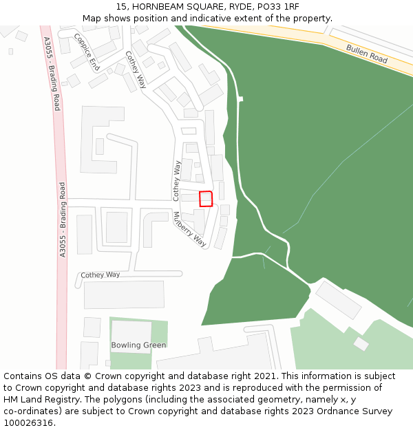 15, HORNBEAM SQUARE, RYDE, PO33 1RF: Location map and indicative extent of plot