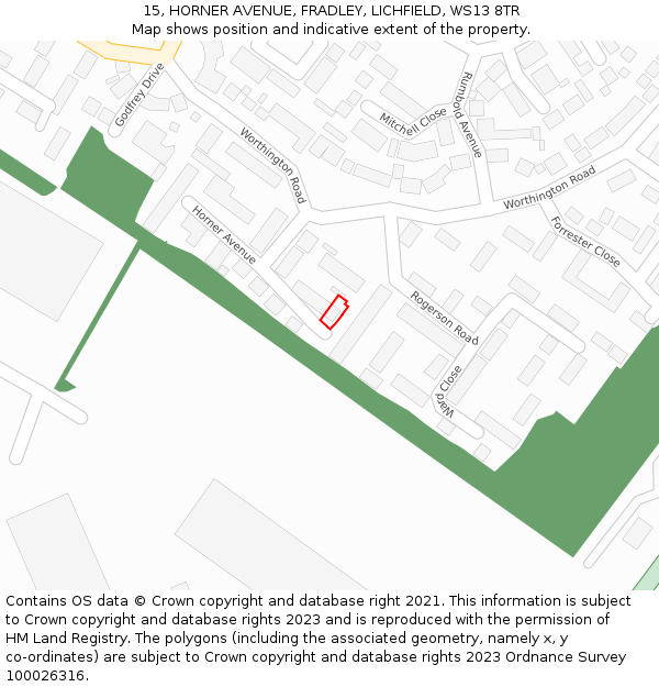 15, HORNER AVENUE, FRADLEY, LICHFIELD, WS13 8TR: Location map and indicative extent of plot