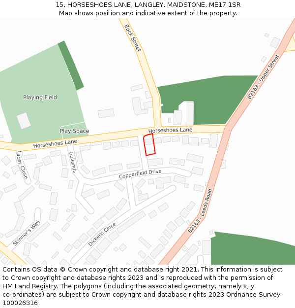 15, HORSESHOES LANE, LANGLEY, MAIDSTONE, ME17 1SR: Location map and indicative extent of plot