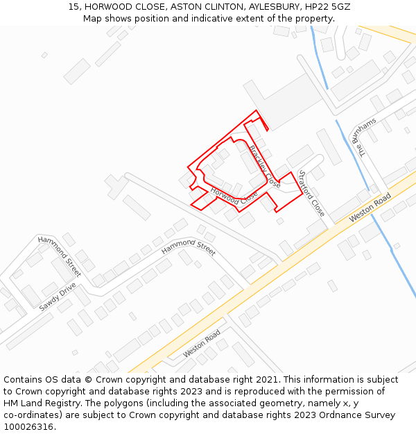 15, HORWOOD CLOSE, ASTON CLINTON, AYLESBURY, HP22 5GZ: Location map and indicative extent of plot