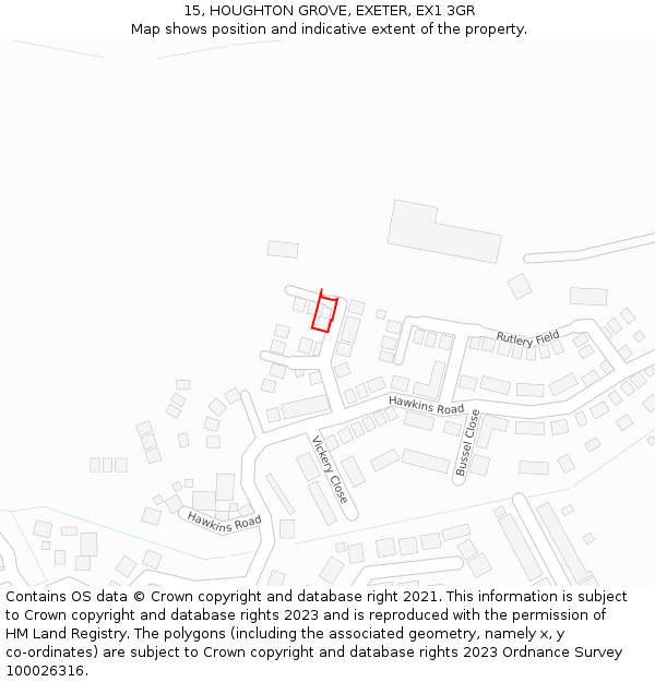 15, HOUGHTON GROVE, EXETER, EX1 3GR: Location map and indicative extent of plot