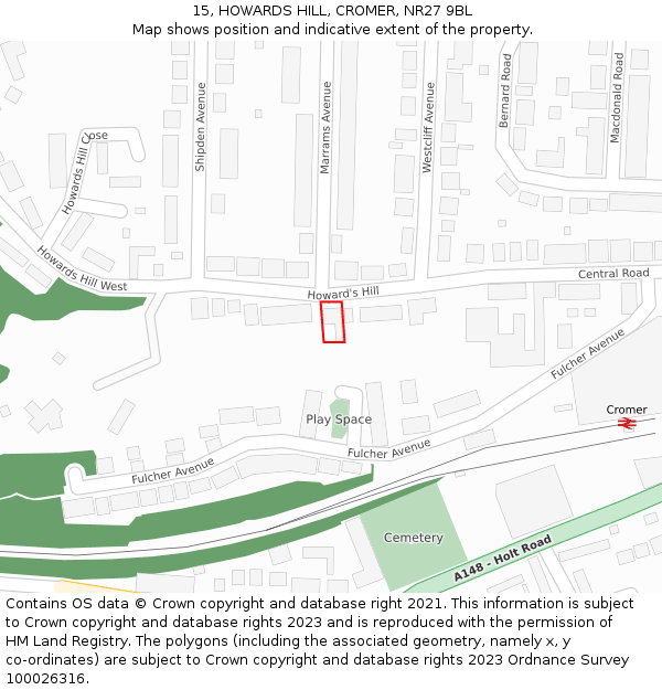 15, HOWARDS HILL, CROMER, NR27 9BL: Location map and indicative extent of plot