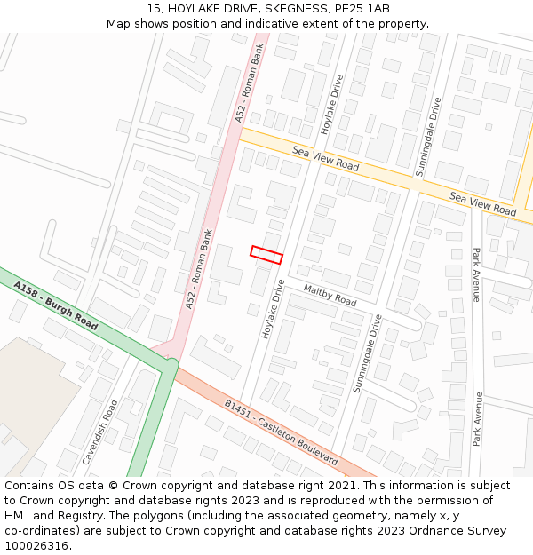 15, HOYLAKE DRIVE, SKEGNESS, PE25 1AB: Location map and indicative extent of plot