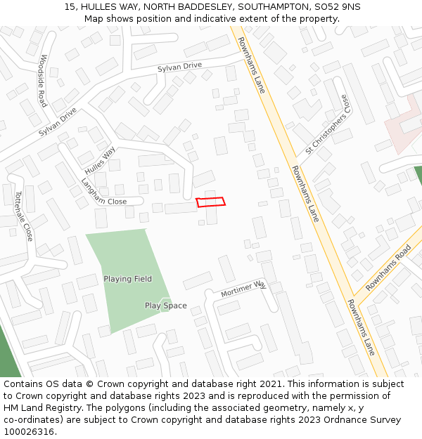 15, HULLES WAY, NORTH BADDESLEY, SOUTHAMPTON, SO52 9NS: Location map and indicative extent of plot