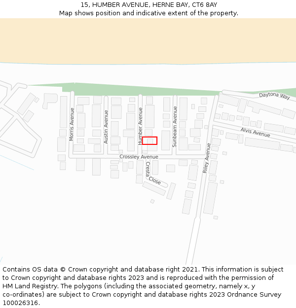 15, HUMBER AVENUE, HERNE BAY, CT6 8AY: Location map and indicative extent of plot