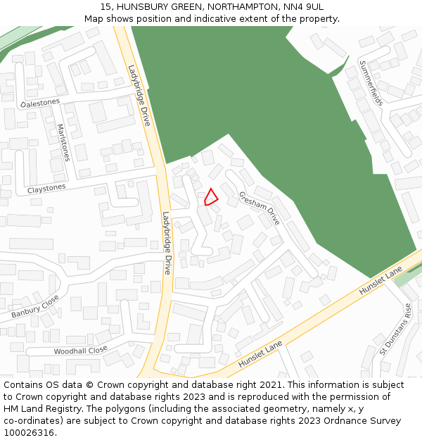 15, HUNSBURY GREEN, NORTHAMPTON, NN4 9UL: Location map and indicative extent of plot