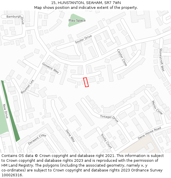 15, HUNSTANTON, SEAHAM, SR7 7WN: Location map and indicative extent of plot