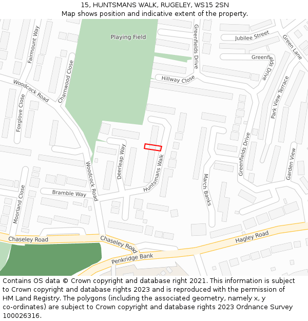 15, HUNTSMANS WALK, RUGELEY, WS15 2SN: Location map and indicative extent of plot