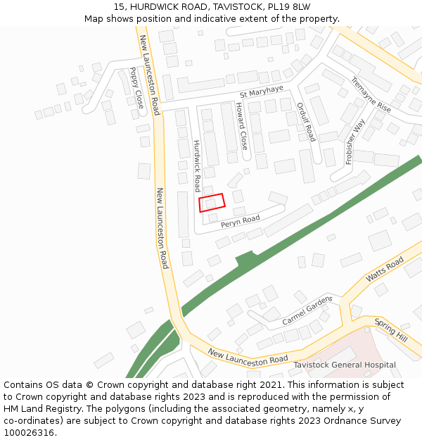 15, HURDWICK ROAD, TAVISTOCK, PL19 8LW: Location map and indicative extent of plot