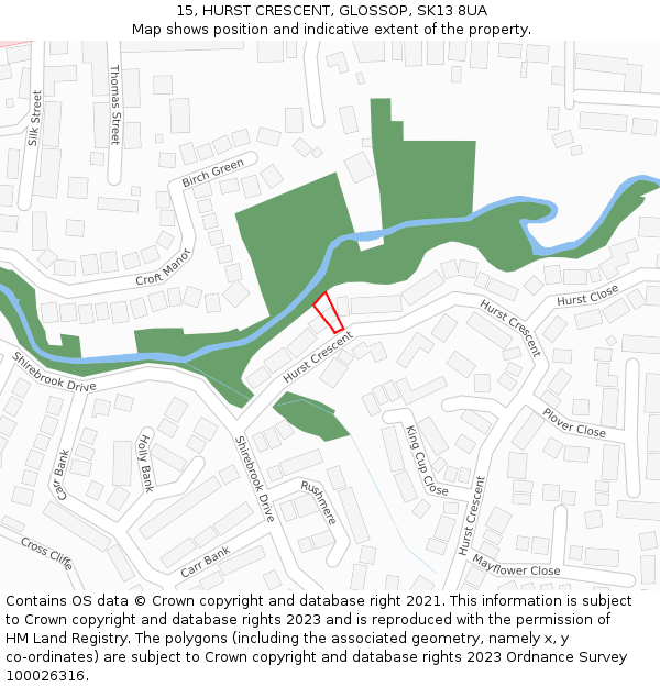 15, HURST CRESCENT, GLOSSOP, SK13 8UA: Location map and indicative extent of plot