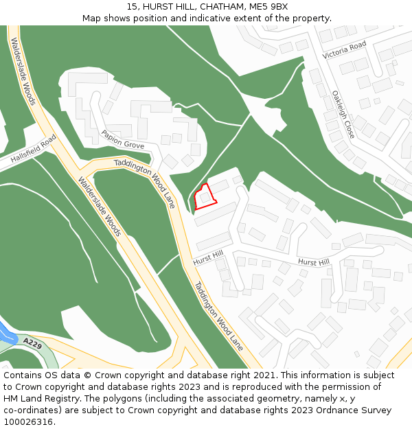 15, HURST HILL, CHATHAM, ME5 9BX: Location map and indicative extent of plot