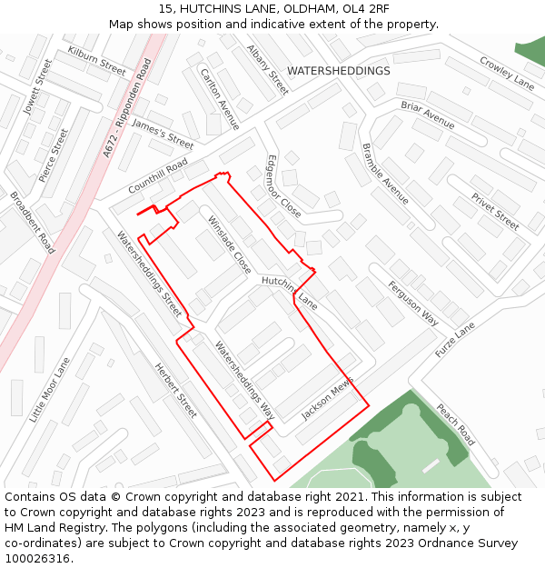 15, HUTCHINS LANE, OLDHAM, OL4 2RF: Location map and indicative extent of plot