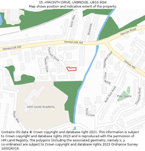 15, HYACINTH DRIVE, UXBRIDGE, UB10 9QW: Location map and indicative extent of plot