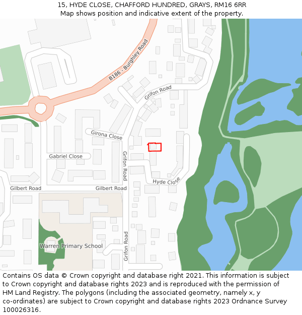 15, HYDE CLOSE, CHAFFORD HUNDRED, GRAYS, RM16 6RR: Location map and indicative extent of plot