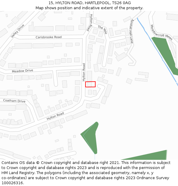 15, HYLTON ROAD, HARTLEPOOL, TS26 0AG: Location map and indicative extent of plot