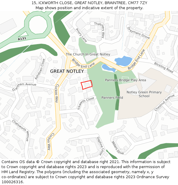 15, ICKWORTH CLOSE, GREAT NOTLEY, BRAINTREE, CM77 7ZY: Location map and indicative extent of plot