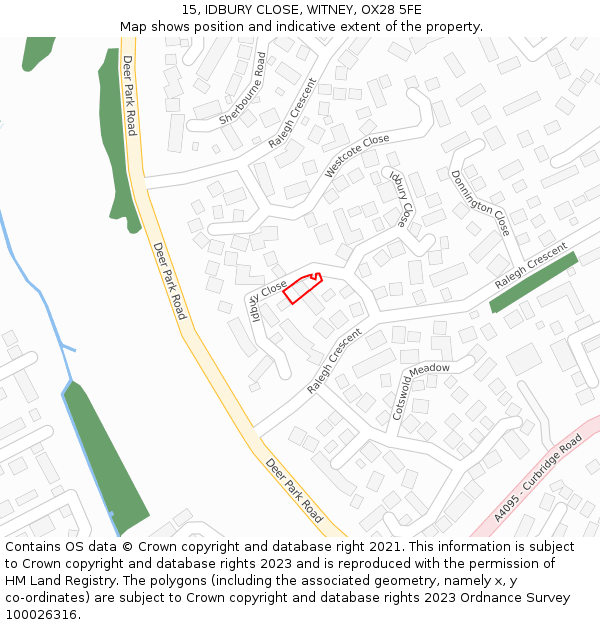 15, IDBURY CLOSE, WITNEY, OX28 5FE: Location map and indicative extent of plot