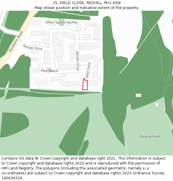 15, IFIELD CLOSE, REDHILL, RH1 6SW: Location map and indicative extent of plot