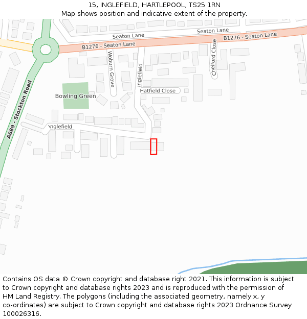 15, INGLEFIELD, HARTLEPOOL, TS25 1RN: Location map and indicative extent of plot