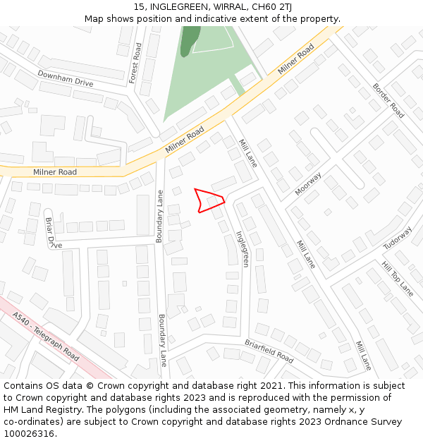 15, INGLEGREEN, WIRRAL, CH60 2TJ: Location map and indicative extent of plot