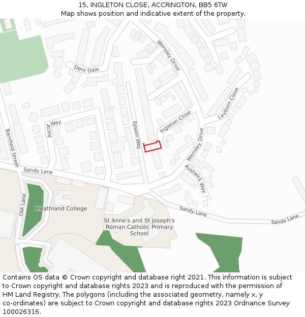 15, INGLETON CLOSE, ACCRINGTON, BB5 6TW: Location map and indicative extent of plot